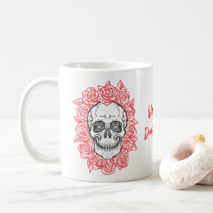 Memento Mori! Skull and Roses, Hand Drawn Coffee Mug