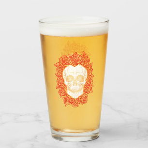 Memento Mori! Skull and Roses, Hand Drawn Glass