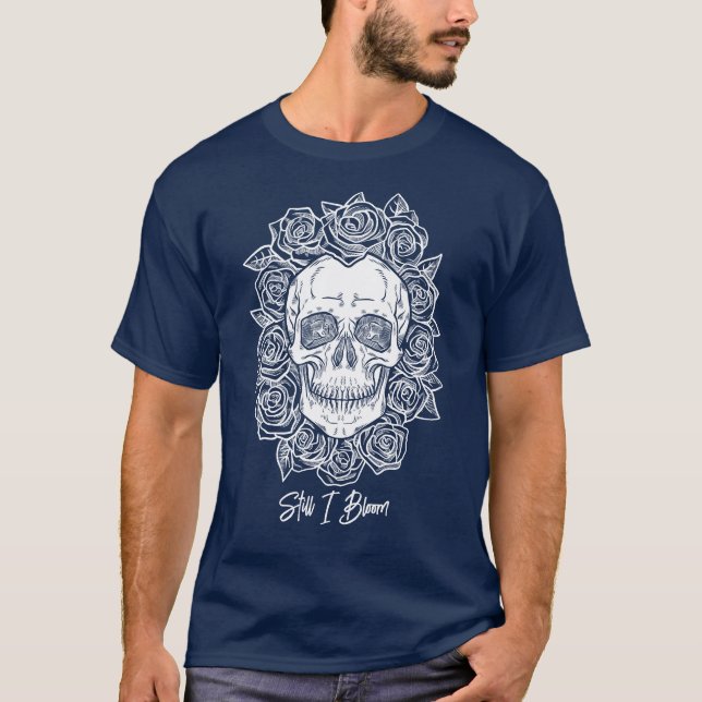 Memento Mori! Skull and Roses, Hand Drawn T-Shirt (Front)