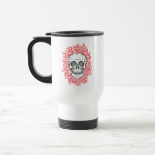 Memento Mori! Skull and Roses, Hand Drawn Travel Mug