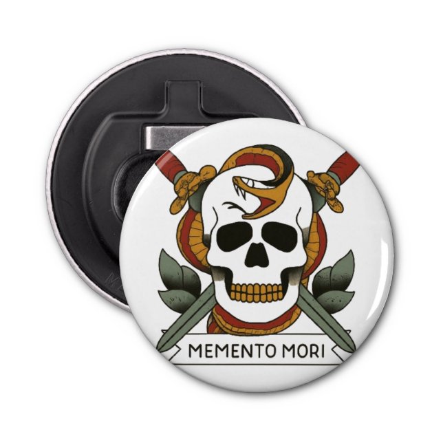 Memento Mori Skull and Snake Tattoo Bottle Opener (Front)