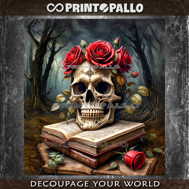 Memento mori: skull, rose flowers and books  tissue paper (Creator Uploaded)