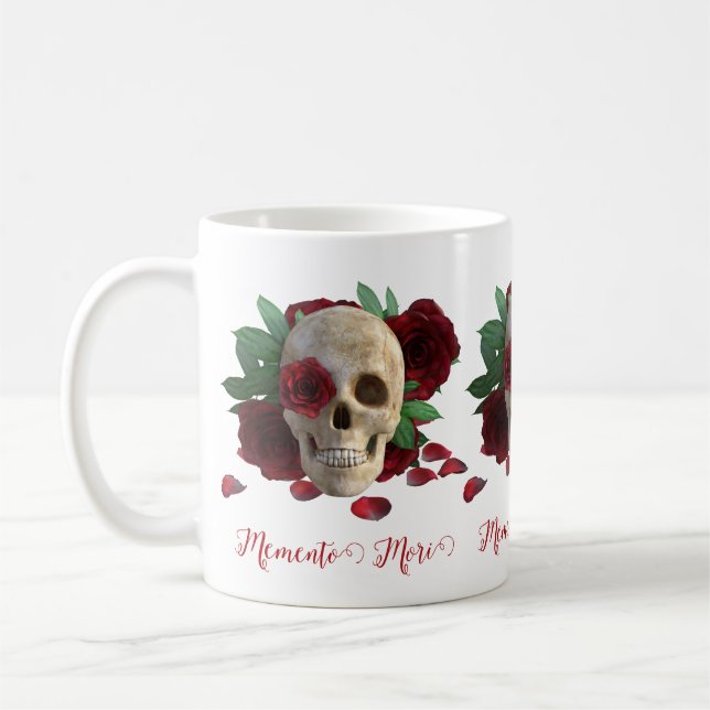 Memento Mori. Skull with red roses Coffee Mug (Left)