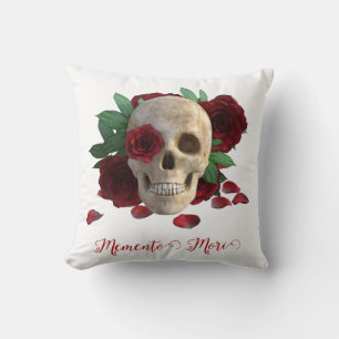 Memento Mori. Skull with red roses Cushion