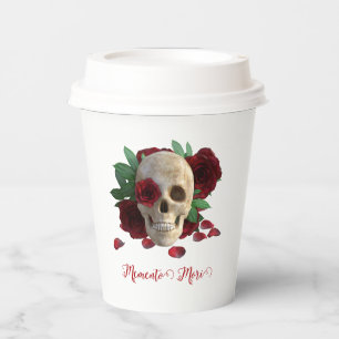 Memento Mori. Skull with red roses Paper Cups