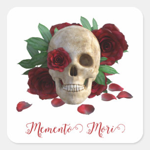 Memento Mori. Skull with red roses Square Sticker