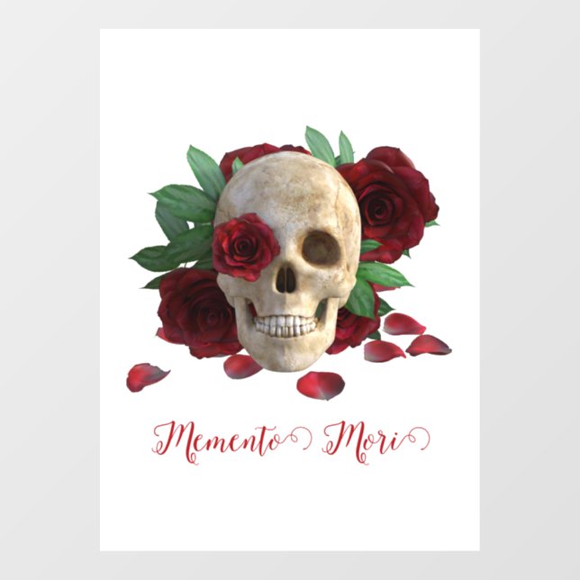 Memento Mori. Skull with red roses Window Cling (Sheet)