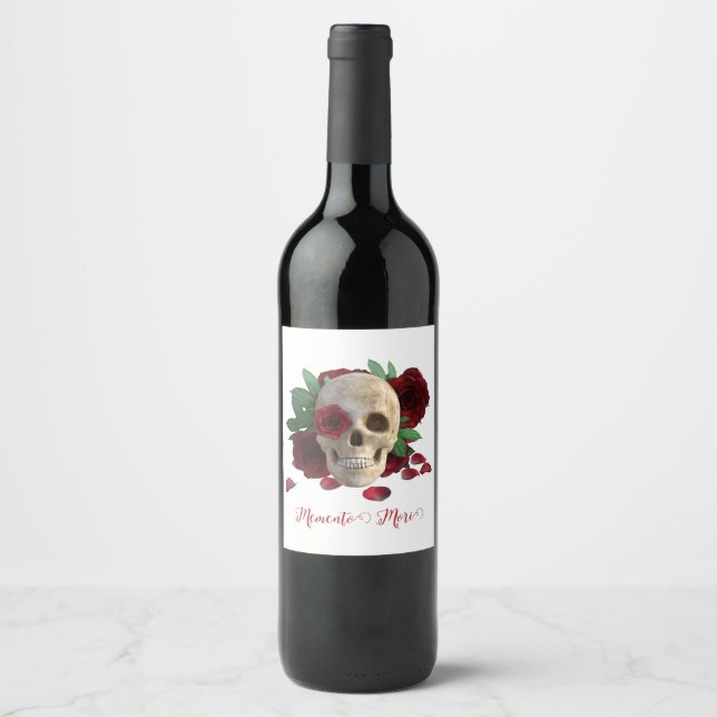 Memento Mori. Skull with red roses Wine Label (Front)