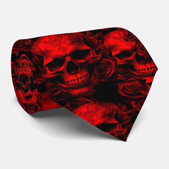 Memento Mori Skulls Red Tie (Rolled)