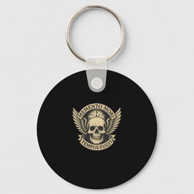 Memento Mori Tempus Fugit Latin Stoic Quote Long S Key Ring (Front)