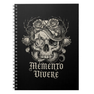 Memento Vivere Gothic Skull with Snake and Roses Notebook