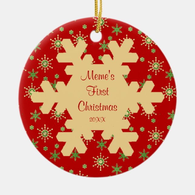 Meme's First Christmas Red Snowflake Ornament (Front)