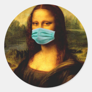 Memes. Funny. Mona Lisa in Quarantine. Classic Round Sticker