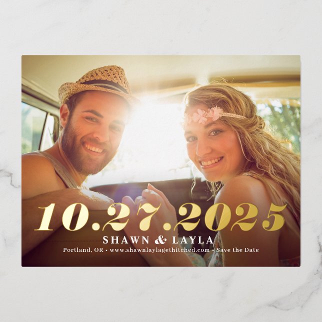 Memorable Date FOIL Save The Date Postcard (Front)