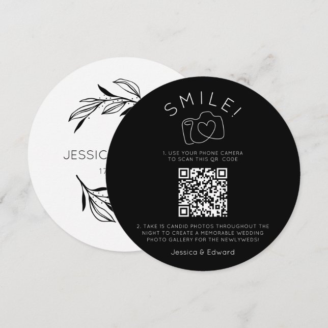 Memorable Photos Qr Code Black Chic Modern Wedding (Front/Back)