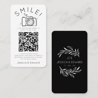 Memorable Photos Qr Code Black Chic Modern Wedding Place Card