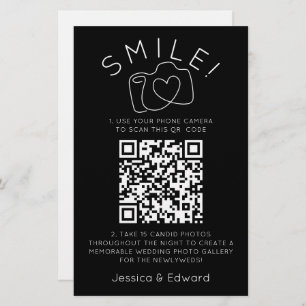 Memorable Photos Qr Code Black Chic Modern Wedding Stationery