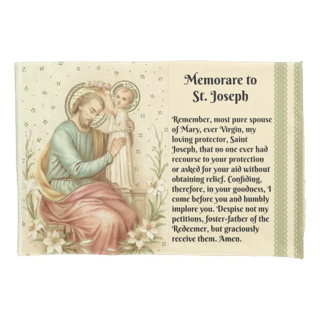Memorare Prayer  St. Joseph &  Child Jesus Pillowcase (Front)