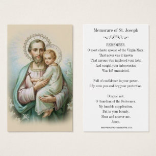 Memorare Prayer St. Joseph & Jesus Holy Card