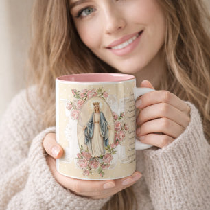 Memorare Prayer : Vintage Blessed Virgin Mary D Two-Tone Coffee Mug