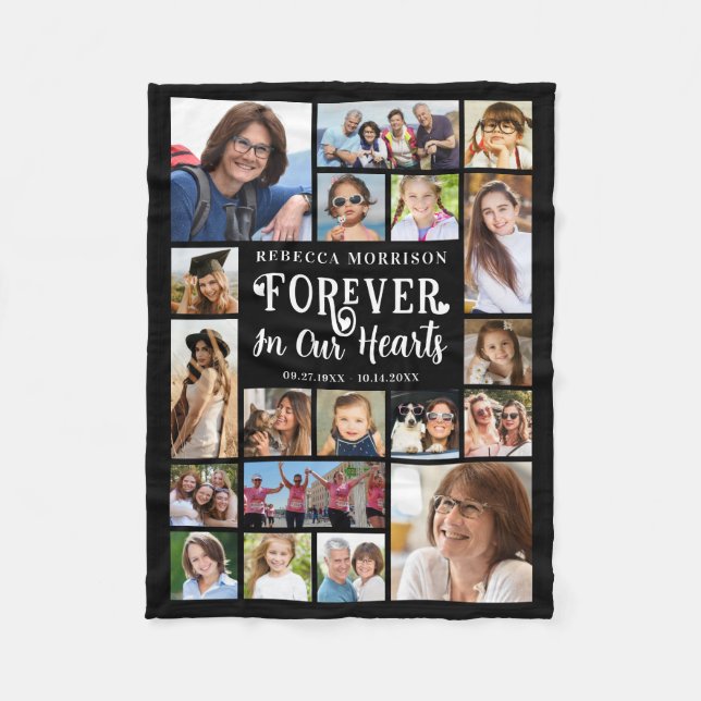 Memorial 19 Photo Collage Forever In Our Hearts Fleece Blanket (Front)