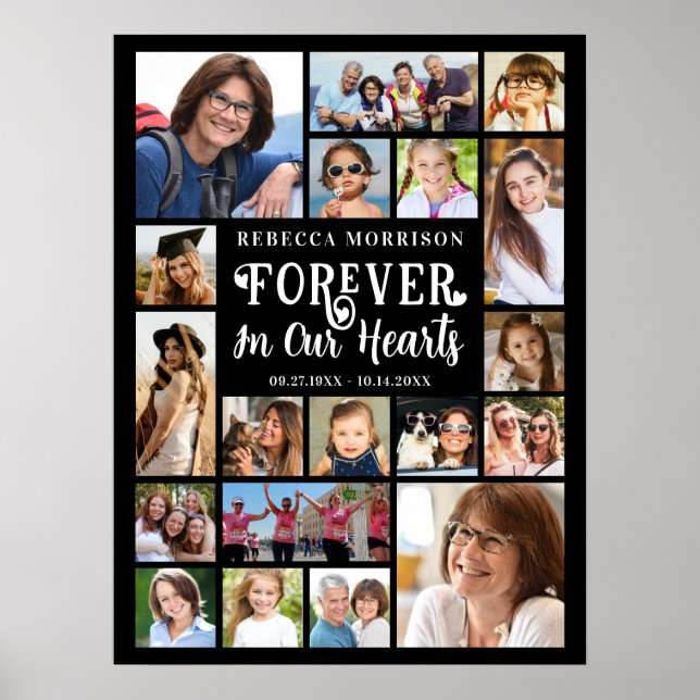 Memorial 19 Photo Collage Forever In Our Hearts Poster (Front)