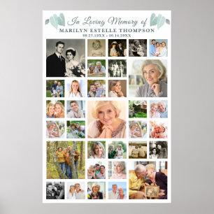 Memorial 33 Photo Collage Botanical Heart Leaves Poster