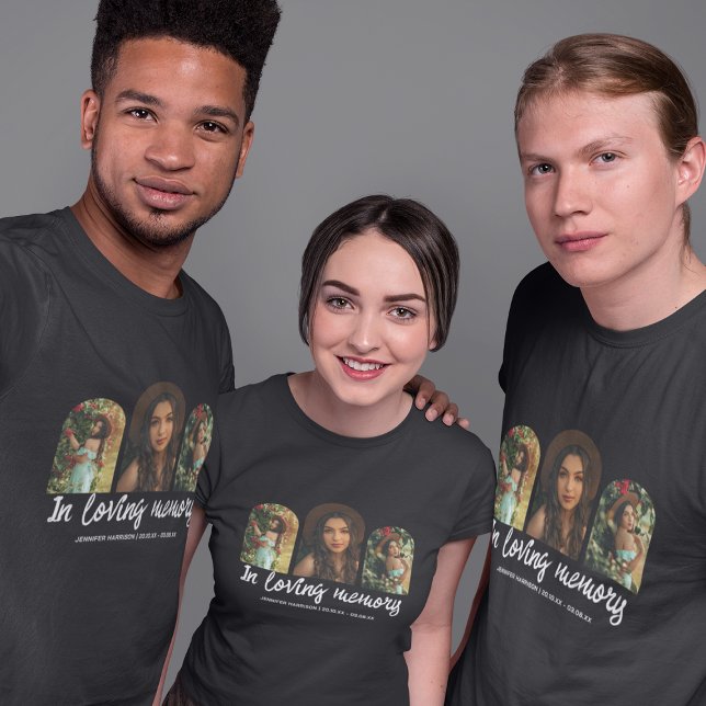 Memorial 3 Arched Photo Collage Funeral T-Shirt (Creator Uploaded)