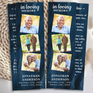 Memorial 3 Photo Blue Funeral Prayer 2 Bookmarks