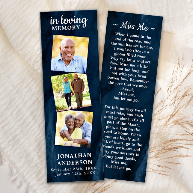 Memorial 3 Photo Funeral Prayer Bookmark Blue (Creator Uploaded)