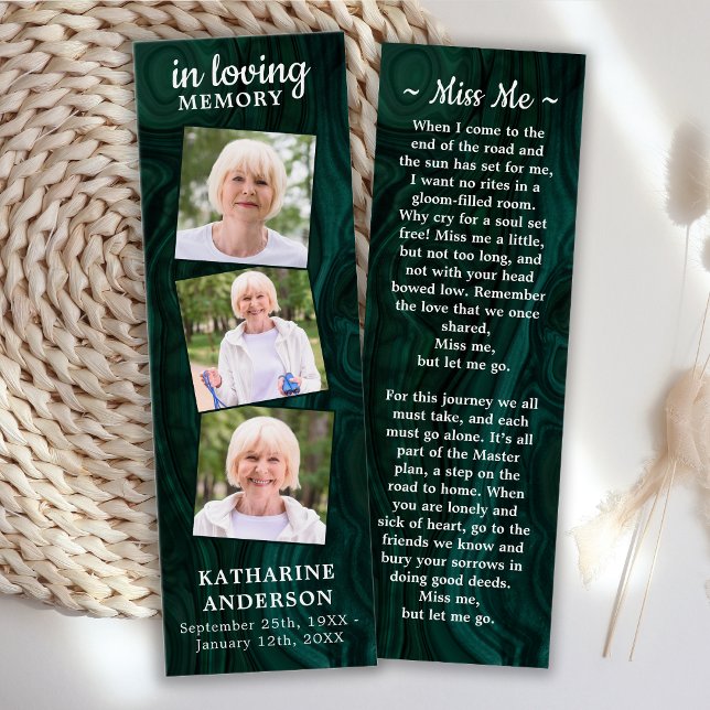 Memorial 3 Photo Funeral Prayer Bookmark Green  (Creator Uploaded)