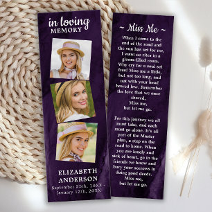Memorial 3 Photo Funeral Prayer Bookmark Purple 