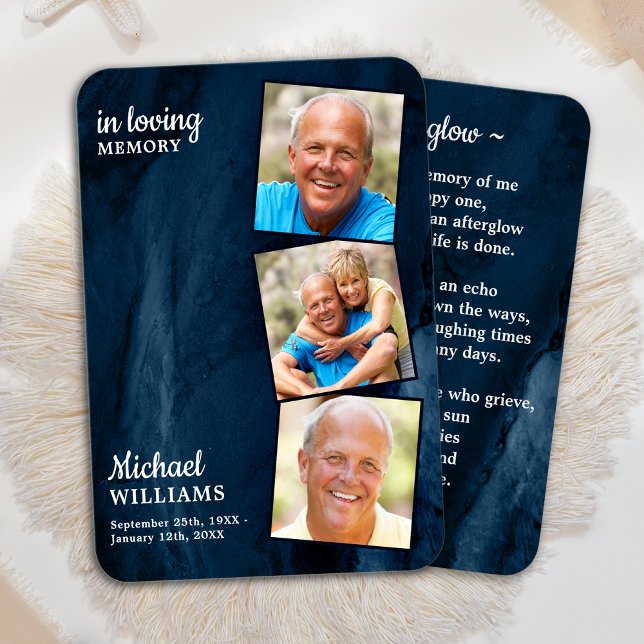 Memorial 3 Photo Funeral Prayer Card Blue Marble (Creator Uploaded)