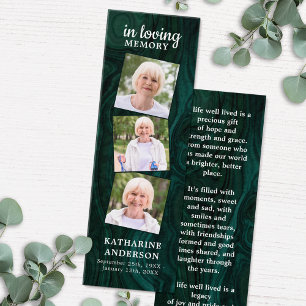 Memorial 3 Photo Green Funeral Prayer Bookmark