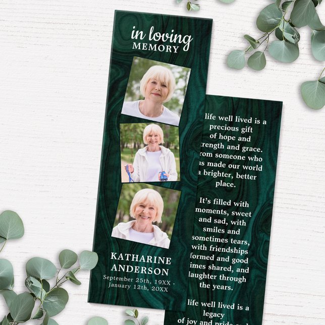 Memorial 3 Photo Green Funeral Prayer Bookmark (Creator Uploaded)