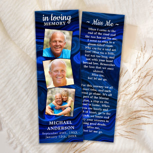 Memorial 3 Photo Poem Funeral Prayer Bookmark Blue