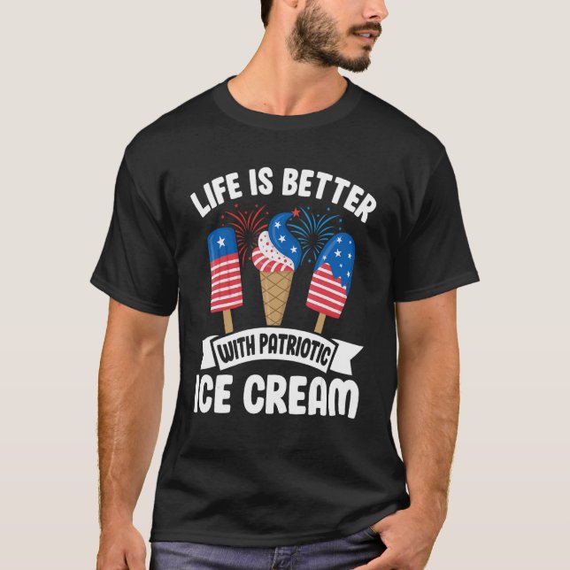 Memorial 4th Day of July Holiday Patriotic Ice Cre T-Shirt (Front)