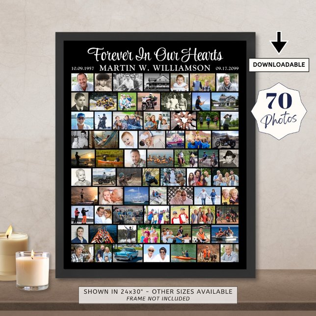 Memorial 70 Photo Collage Simple Custom Poster (Creator Uploaded)