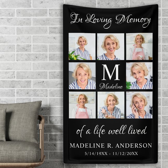 Memorial 8 Photo Collage Personalised Funeral  Banner (Creator Uploaded)