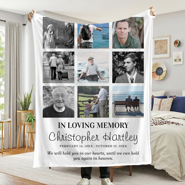 Memorial 9 Photo Collage Remembrance Fleece Blanket (Creator Uploaded)