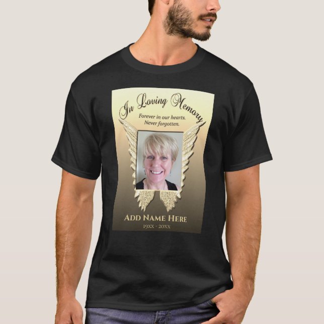 Memorial | Add Photo Angel Wings in Gold T-Shirt (Front)