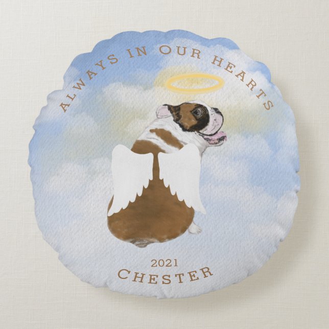 memorial angel dogs wings photo round cushion (Front)
