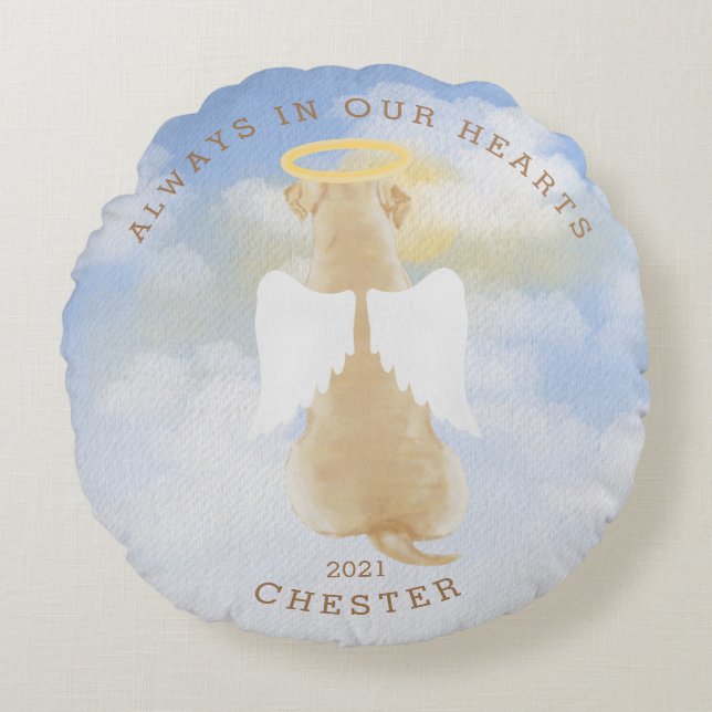 memorial angel dogs wings photo round pillow (Front)