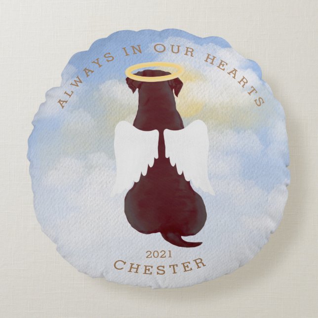 memorial angel dogs wings photo round pillow (Front)