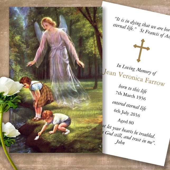 Memorial Angel Funeral Loss Prayer Sympathy Cards (catholic, religious, celebration of life, in loving memory of, prayer cards for bereavement)
