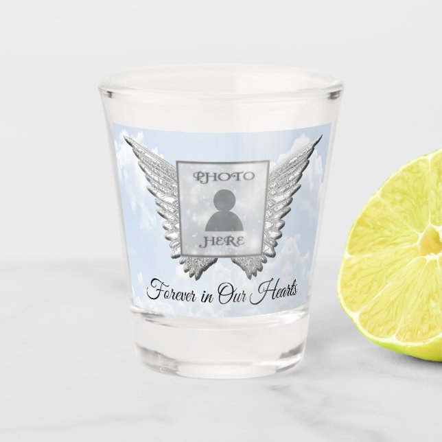 Memorial Angel Wings Add Photo Shot Glass (Front)