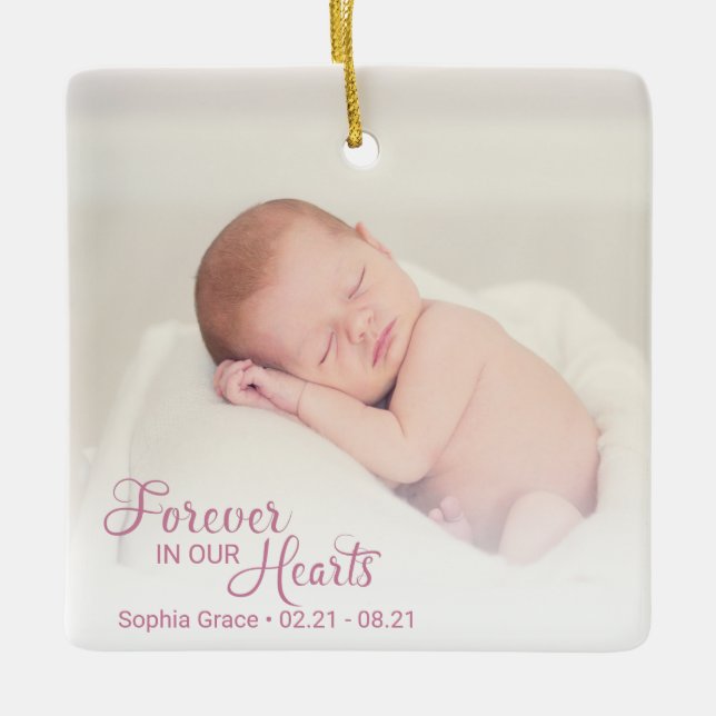 Memorial Baby Girl Photo Forever In Our Hearts Ceramic Ornament (Front)