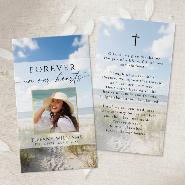 Memorial Beach Forever Hearts Photo Prayer Card (Creator Uploaded)