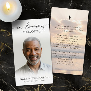 Memorial Beach Sunset Cross Photo Prayer Card