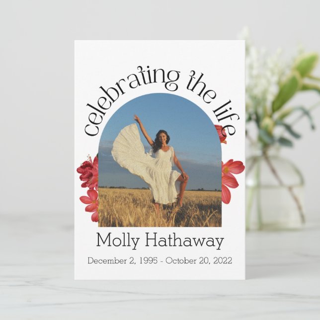 Memorial Begonia Photo Prayer Card for Funeral (Standing Front)